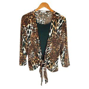 Notations L Travelers Knit Top Animal Print Leopard Cheetah Layered Tie Tank